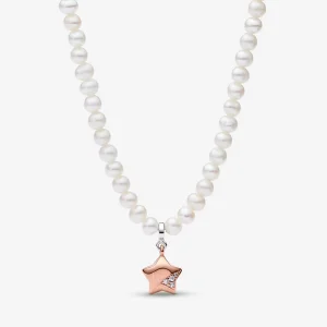 (изображение за) PANDORA Розово златно колие с късметлийска звезда - 382489C01-45