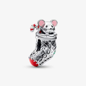 (изображение за) PANDORA Празнична мишка и чорап за подаръци - 792366C01