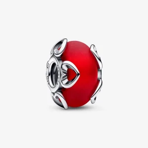 (изображение за) PANDORA Стъклен Пандора с Мъгълничаво Червено и Сърца - 792497C0