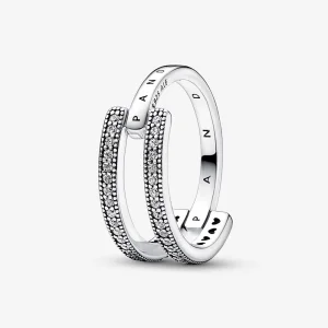 Подписано лого на Pandora и пръстен с двойна лента Pavé - 192779 (изображение за) Подписано лого на Pandora и пръстен с двойна лента Pavé - 192779