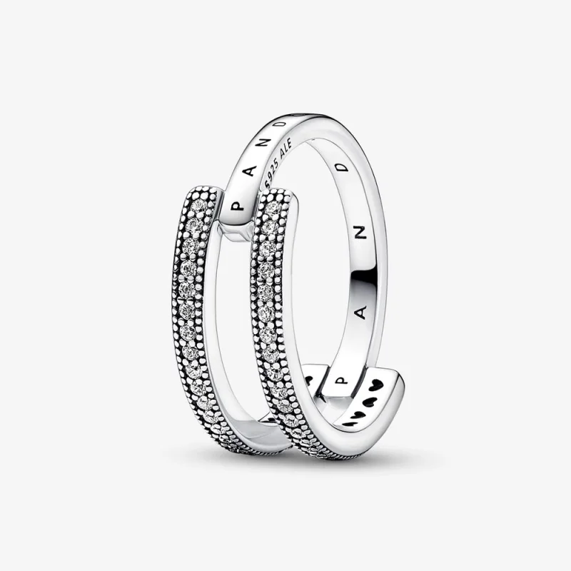 (изображение за) Подписано лого на Pandora и пръстен с двойна лента Pavé - 192779