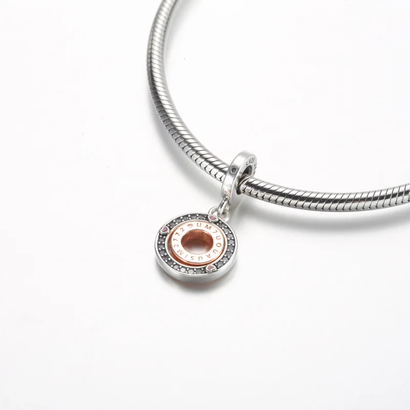 (изображение за) Pandora MSG въртящ се сребърен и с 14k розово злато покрити дрън - Преглед 4