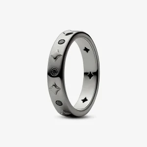 (изображение за) Pandora Star пръстен с рутениево покритие и черен кристал - 1427