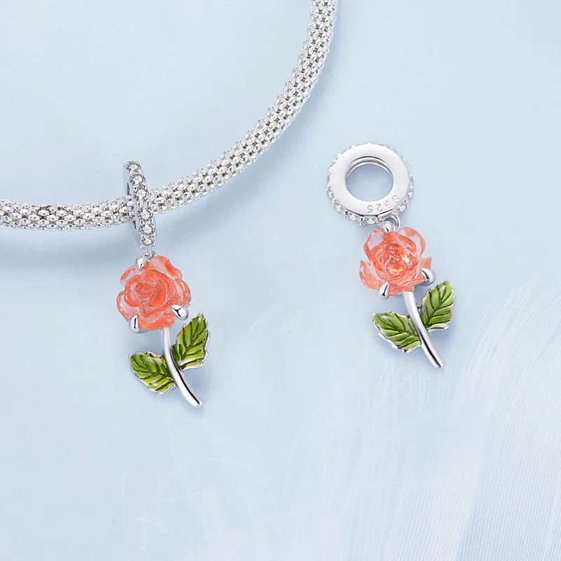 (изображение за) Pandora стил Кристална висулка с роза - BSC824-OG - Преглед 4