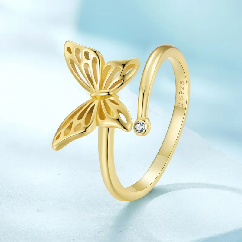 (изображение за) Pandora стил Златен пръстен "Butterfly Dream" - SCR448-B - Преглед 2