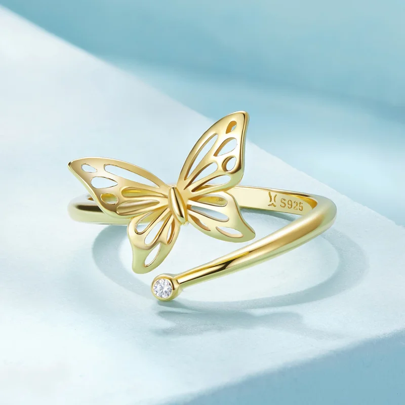 (изображение за) Pandora стил Златен пръстен "Butterfly Dream" - SCR448-B - Преглед 3