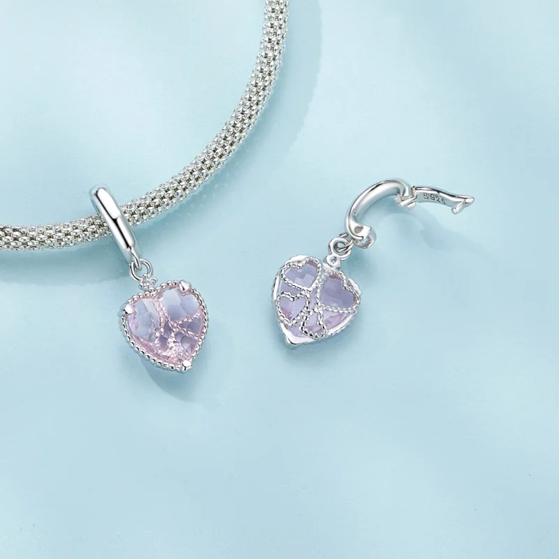 (изображение за) Pandora стил Pink Heart Dangle - SCC2594 - Преглед 4
