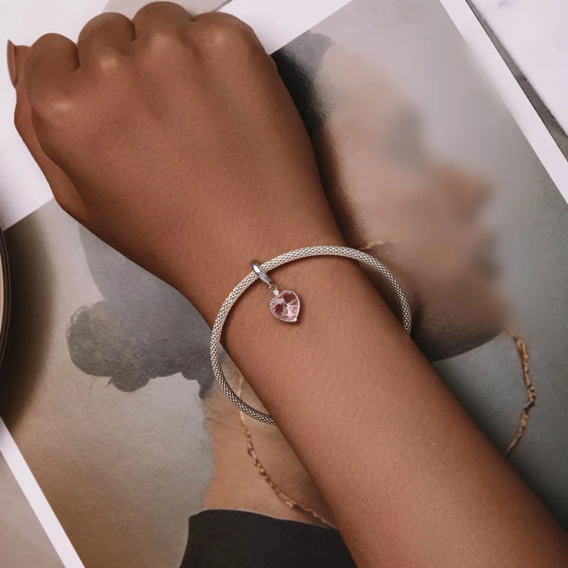 (изображение за) Pandora стил Pink Heart Dangle - SCC2594 - Преглед 5
