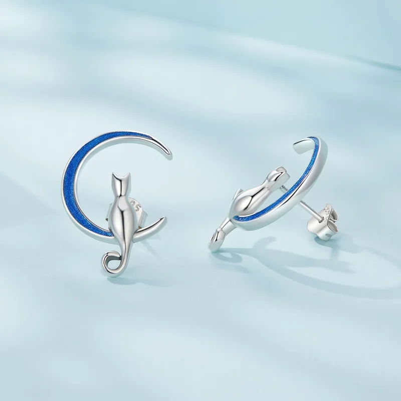 (изображение за) Pandora стил Месечна котка Студс обици - SCE1609 - Преглед 4