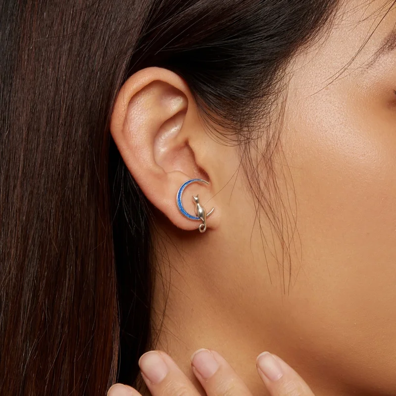 (изображение за) Pandora стил Месечна котка Студс обици - SCE1609 - Преглед 5