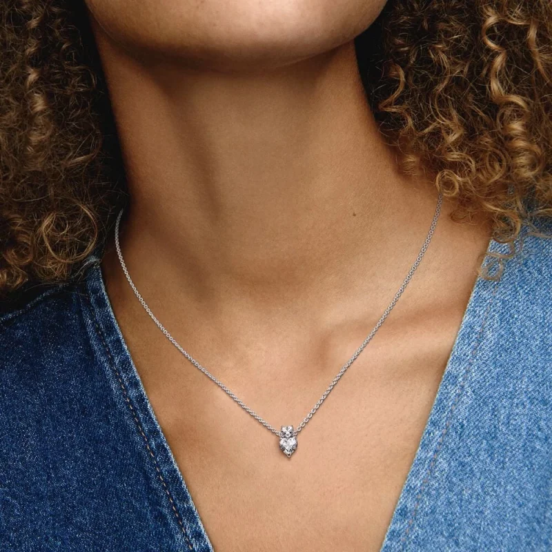 (изображение за) Пандора Двойно сърце с висулка Блестяща огърлица Collier - 391229C01 - Преглед 6