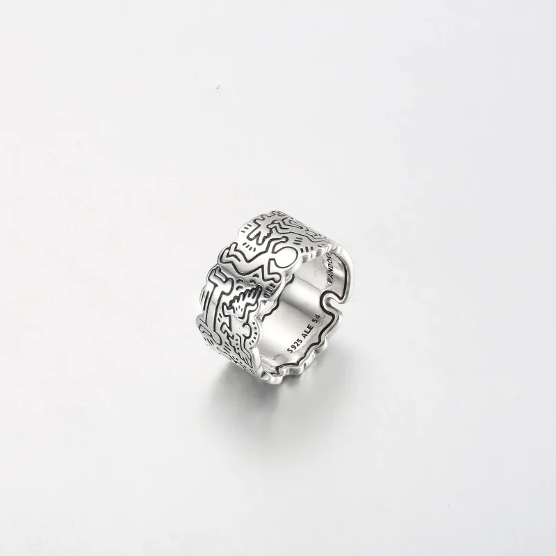 (изображение за) Широк пръстен Keith Haring™ x Pandora Line Art Love & People Wide - 192222C01 - Преглед 2