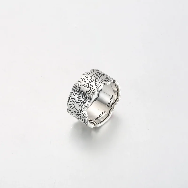 (изображение за) Широк пръстен Keith Haring™ x Pandora Line Art Love & People Wide - 192222C01 - Преглед 3