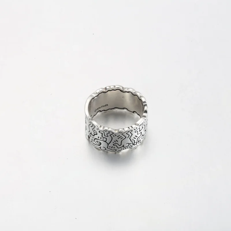 (изображение за) Широк пръстен Keith Haring™ x Pandora Line Art Love & People Wide - 192222C01 - Преглед 5