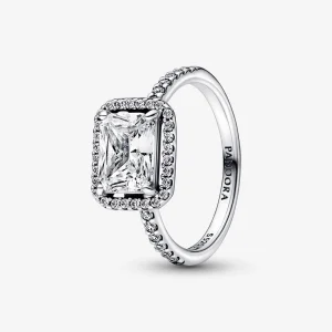 Правоъгълен искрящ хало пръстен Pandora - 192391C01 (изображение за) Правоъгълен искрящ хало пръстен Pandora - 192391C01