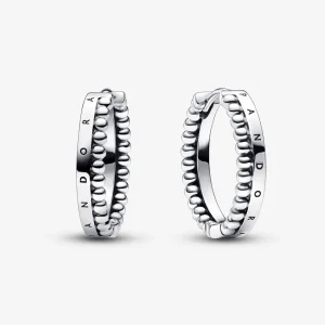 Обеци с халки с лого и мъниста на Pandora - 292310C00 (изображение за) Обеци с халки с лого и мъниста на Pandora - 292310C00
