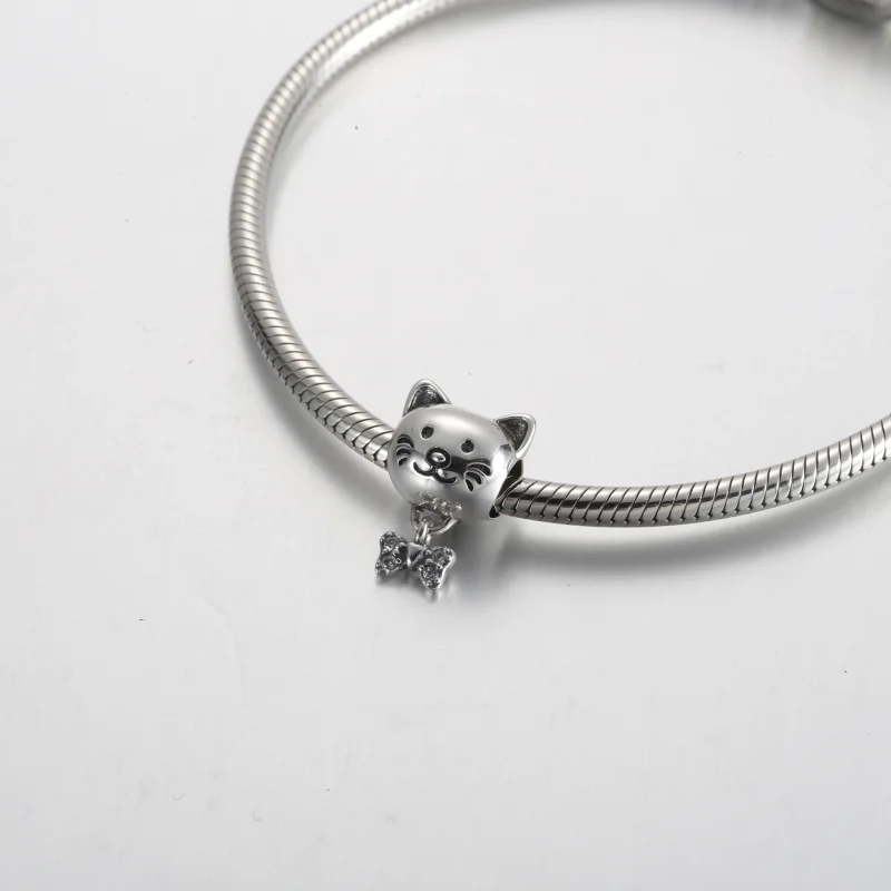 (изображение за) Талисман за домашни любимци Pandora Cat & Bow Charm - 792255C01 - Преглед 5