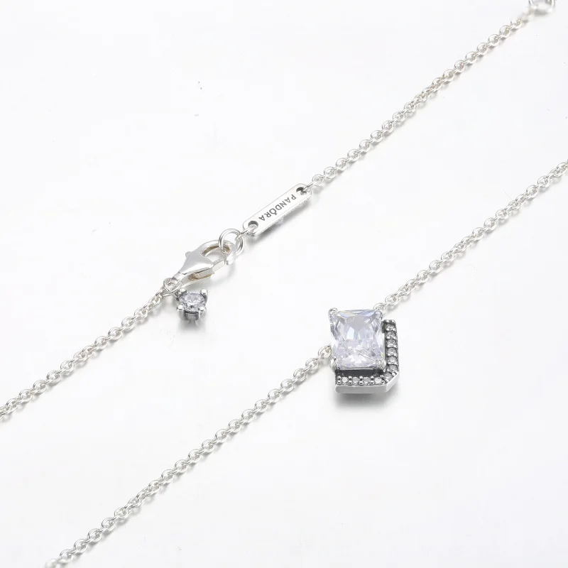 (изображение за) Правоъгълно искрящо колие Pandora Halo Collier - 392388C01 - Преглед 5