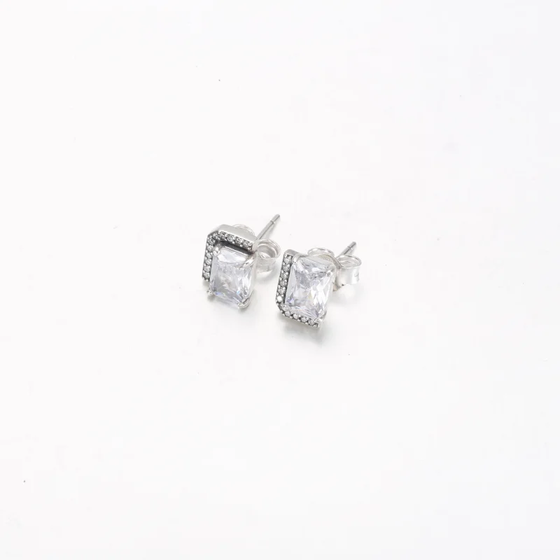 (изображение за) Правоъгълни искрящи обеци Pandora Halo Stud - 292380C01 - Преглед 5