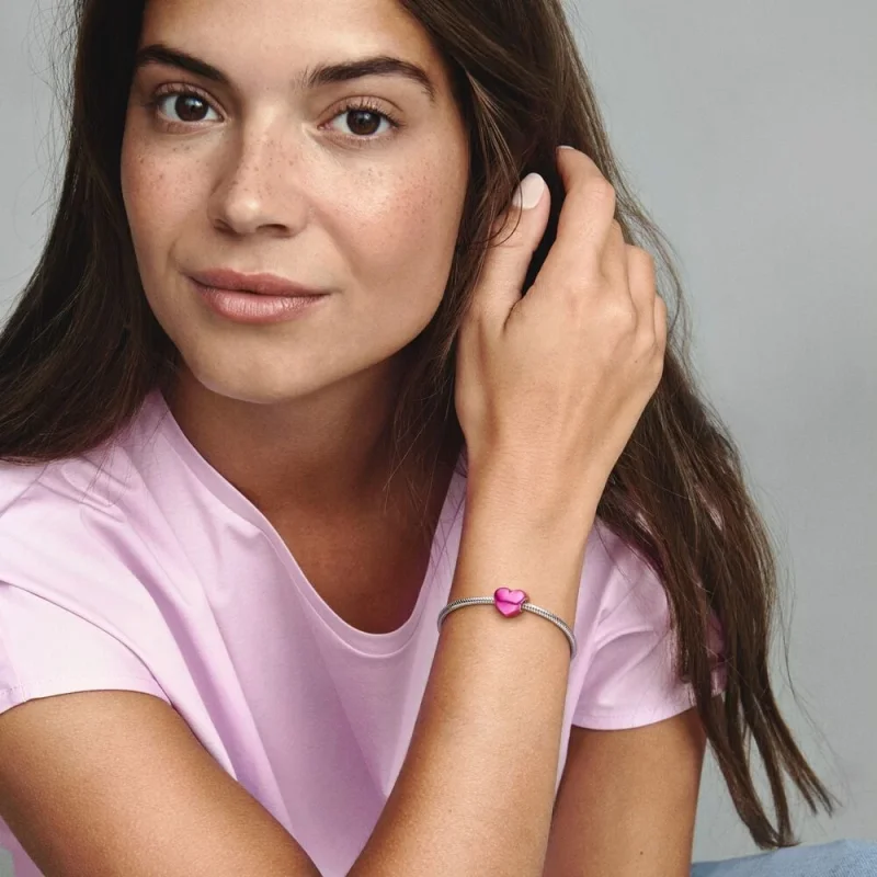 (изображение за) Талисман Pandora Metallic Pink Heart - 799291C03 - Преглед 6