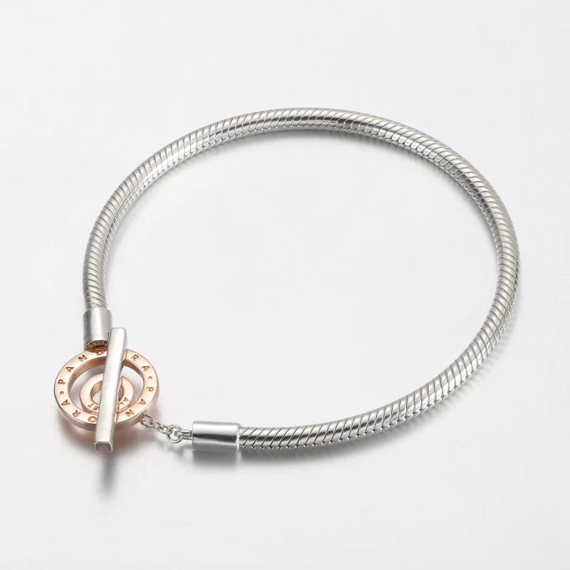 (изображение за) Гривна Pandora Moments с двуцветно лого T-Bar Snake Chain - 582309C00 - Преглед 2