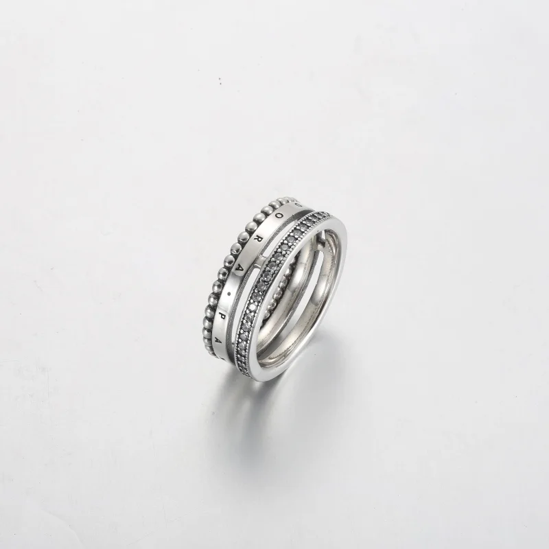 (изображение за) Пръстен с лого на Pandora Pavé & Beads - 192312C01 - Преглед 2
