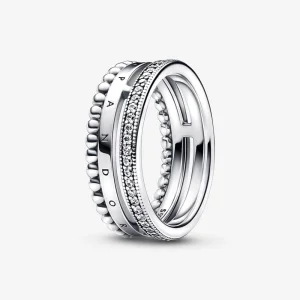 Пръстен с лого на Pandora Pavé & Beads - 192312C01 (изображение за) Пръстен с лого на Pandora Pavé & Beads - 192312C01