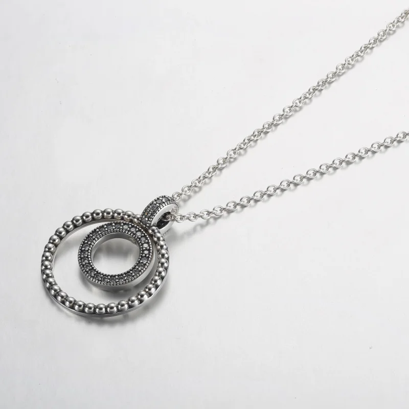 (изображение за) Висулка и огърлица Pandora Signature Pavé & Beads - 392308C01 - Преглед 2