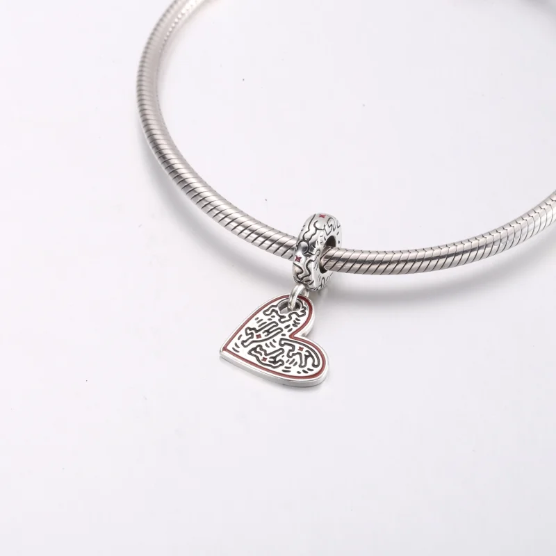 (изображение за) Keith Haring™ x Pandora Line Art People Heart Dangle Charm - 792215C01 - Преглед 4