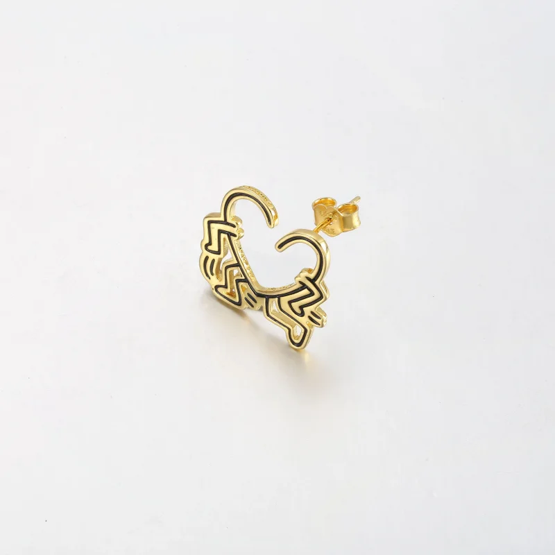 (изображение за) Keith Haring™ x Pandora Walking Heart Stud Earring - 262221C01 - Преглед 2