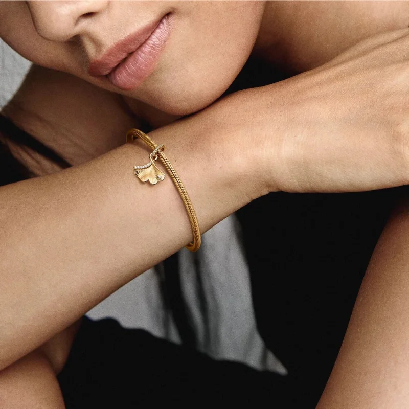 (изображение за) Pandora Ginkgo 14k златно покритие с прозрачен кубичен цирконий - 762428C01 - Преглед 5