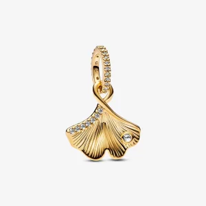(изображение за) Pandora Ginkgo 14k златно покритие с прозрачен кубичен цирконий - 762428C01