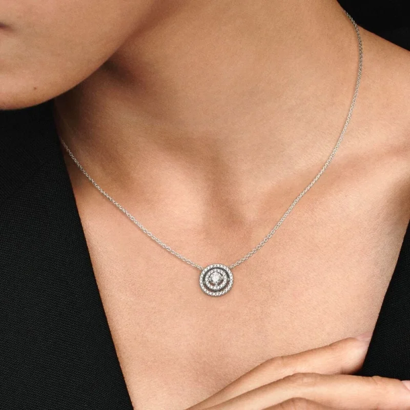 (изображение за) Pandora Sparkling Double Halo Collier Колие - 399414C01-45 - Преглед 4