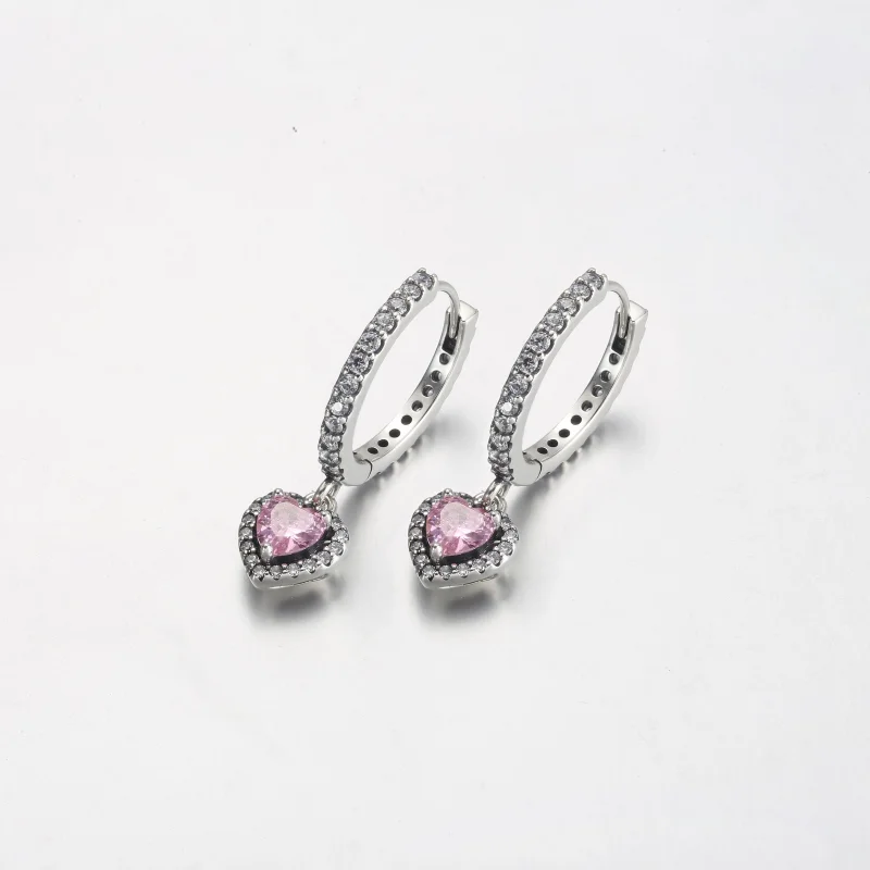 (изображение за) Pandora Sparkling Halo Heart Hoop Earrings - 291445C01 - Преглед 2