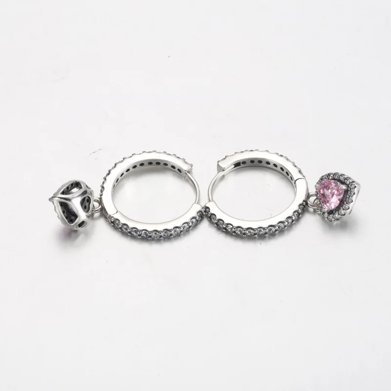 (изображение за) Pandora Sparkling Halo Heart Hoop Earrings - 291445C01 - Преглед 3