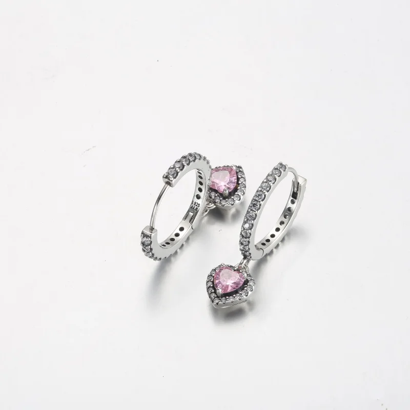 (изображение за) Pandora Sparkling Halo Heart Hoop Earrings - 291445C01 - Преглед 4