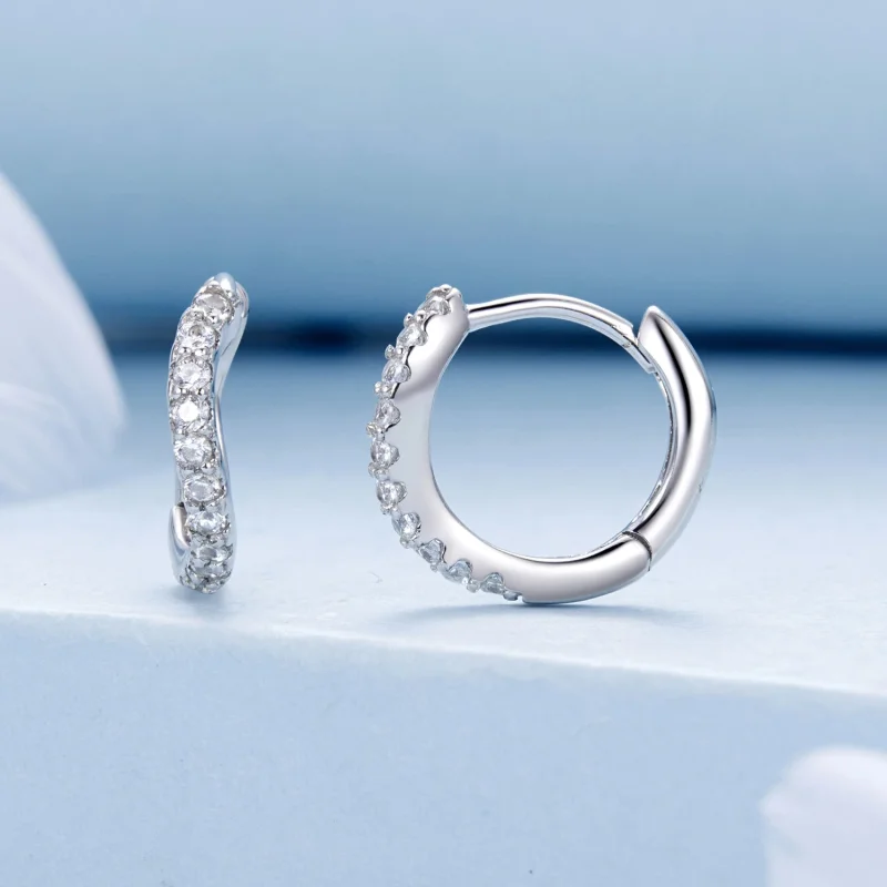(изображение за) Вълнисти обеци в стил PANDORA - BSE959 - Преглед 3