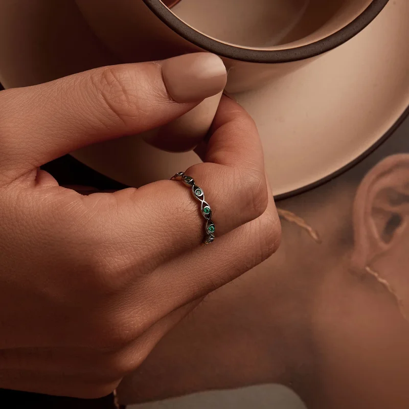 (изображение за) Пръстен с черно позлатено дяволско око в стил PANDORA - BSR212-D - Преглед 5