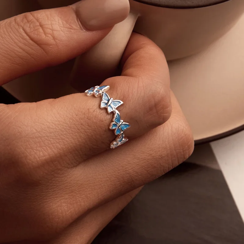 (изображение за) Пръстен със синя пеперуда в стил PANDORA - BSR508 - Преглед 6
