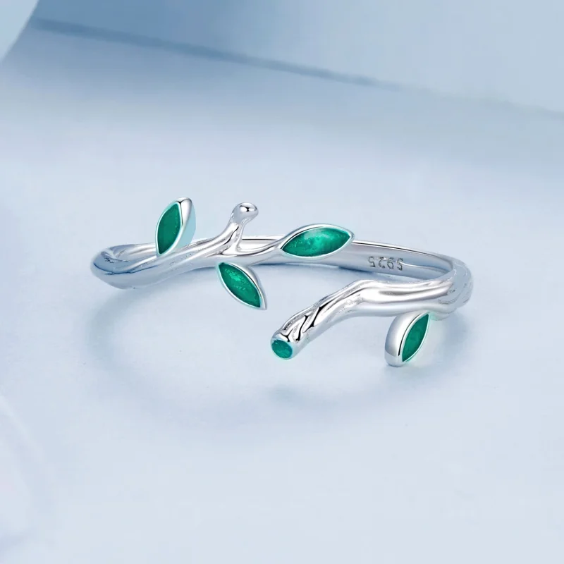 (изображение за) Отворен пръстен с листа в стил PANDORA - BSR517-E - Преглед 3