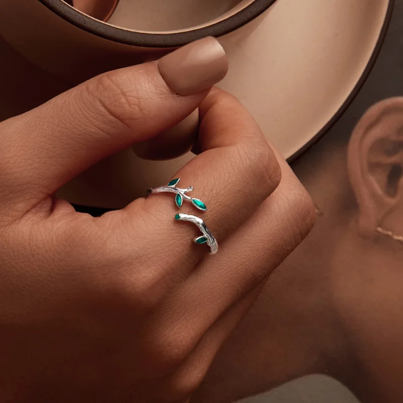 (изображение за) Отворен пръстен с листа в стил PANDORA - BSR517-E - Преглед 7