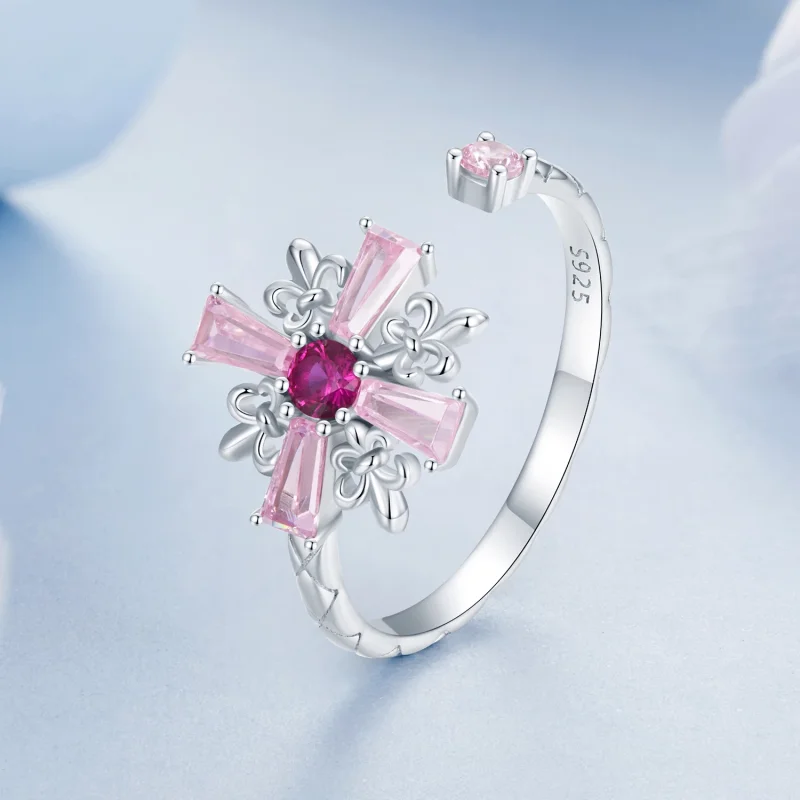 (изображение за) Отворен пръстен с кръст на ирис в стил PANDORA - BSR526-E - Преглед 2