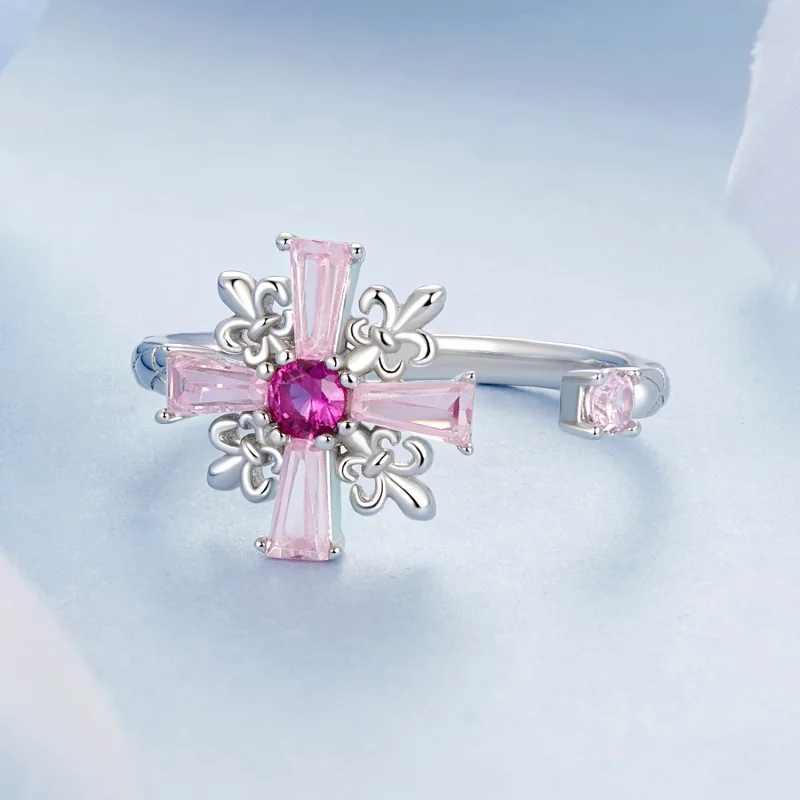 (изображение за) Отворен пръстен с кръст на ирис в стил PANDORA - BSR526-E - Преглед 3