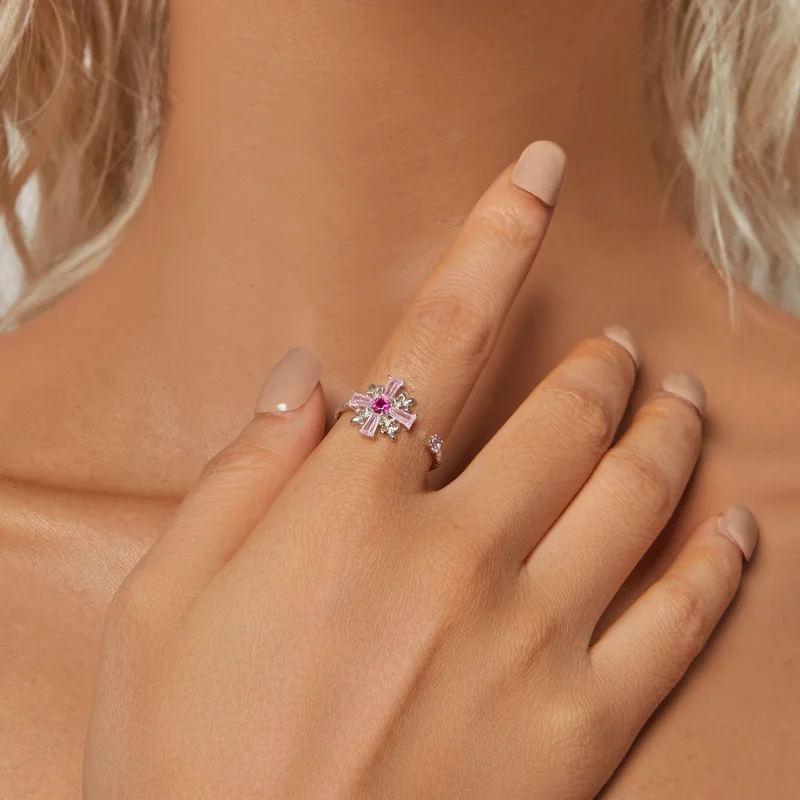 (изображение за) Отворен пръстен с кръст на ирис в стил PANDORA - BSR526-E - Преглед 4