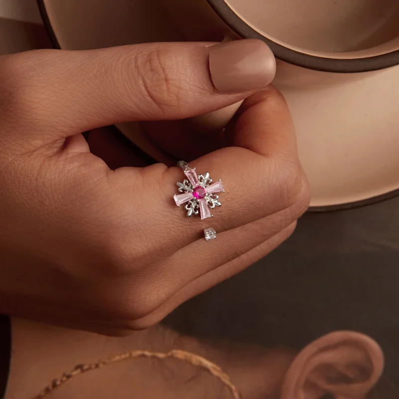 (изображение за) Отворен пръстен с кръст на ирис в стил PANDORA - BSR526-E - Преглед 7