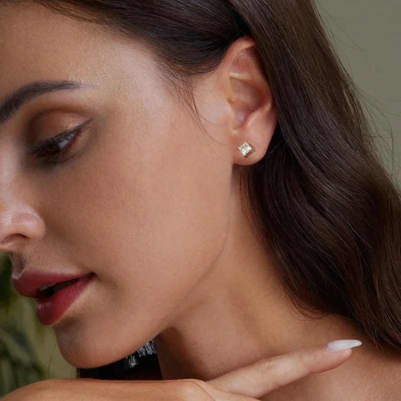 (изображение за) Обеци от стил PANDORA Princess Moissanite (два сертификата) - MSE047-L - Преглед 7