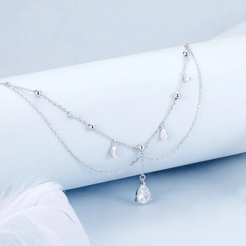 (изображение за) Колие с пискюли в стил PANDORA Water Drop - BSN383 - Преглед 2