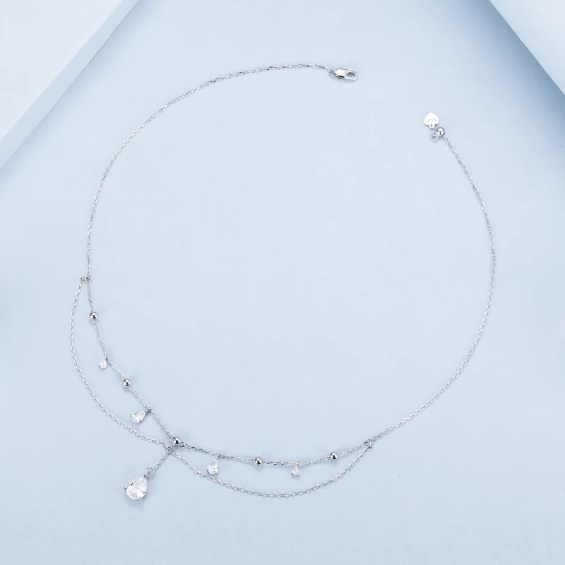 (изображение за) Колие с пискюли в стил PANDORA Water Drop - BSN383 - Преглед 3