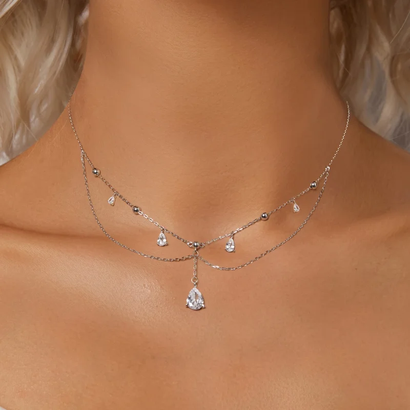 (изображение за) Колие с пискюли в стил PANDORA Water Drop - BSN383 - Преглед 5