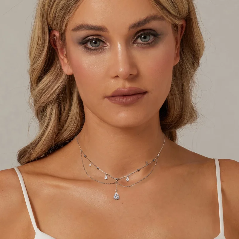 (изображение за) Колие с пискюли в стил PANDORA Water Drop - BSN383 - Преглед 6